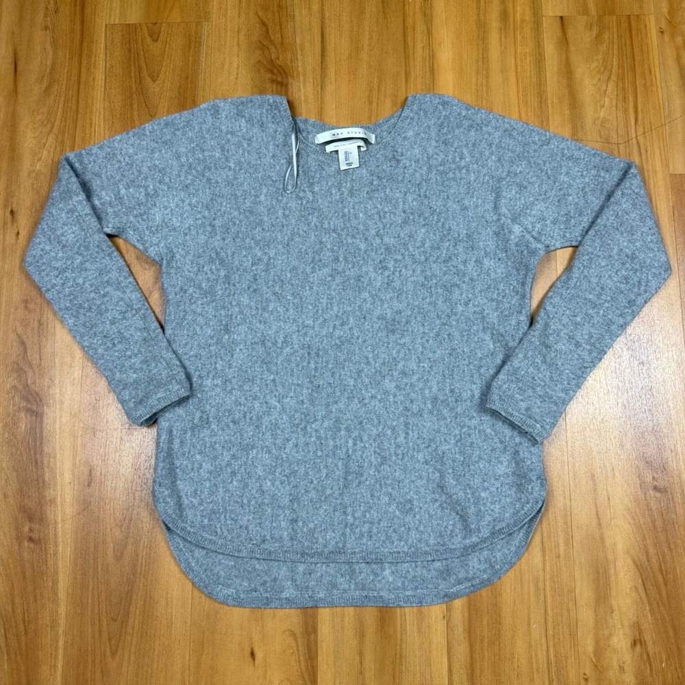 Max Studio Womens Gray 100% 2 Ply Cashmere Crew Neck High Low Sweater Size L